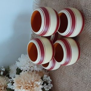 Red Striped Wood Napkin Rings 2" x 1.5" Set of 6